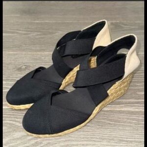 Ralph Lauren Black and Cream Espadrille Wedges